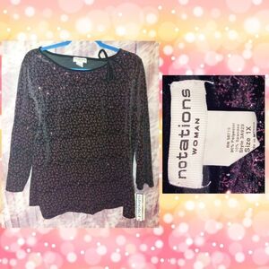 Notations Woman Black & Blush Pink Floral Glittery Velvet Knit Top Sz 1X(14/16)